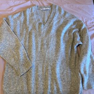 Zara Heather Gray V-Neck Sweater